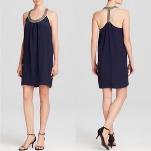 Joie Asela Navy Silk Embellished Racer Back Shift Dress Size Medium